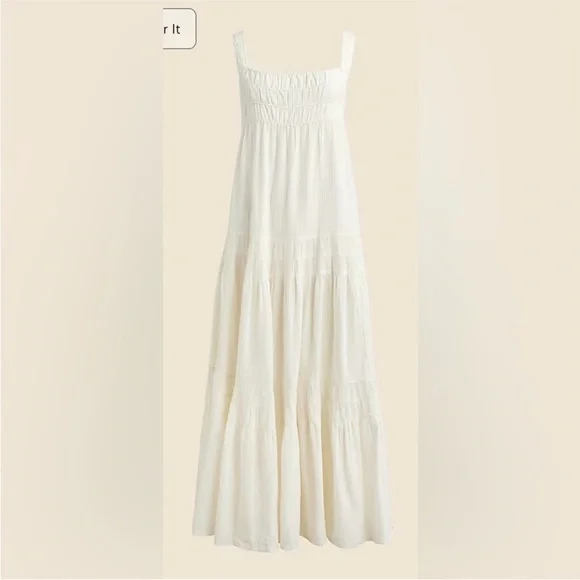J. Crew Airy Gauze Tiered Maxi Dress- Ivory, Size XS - Picture 3 of 6